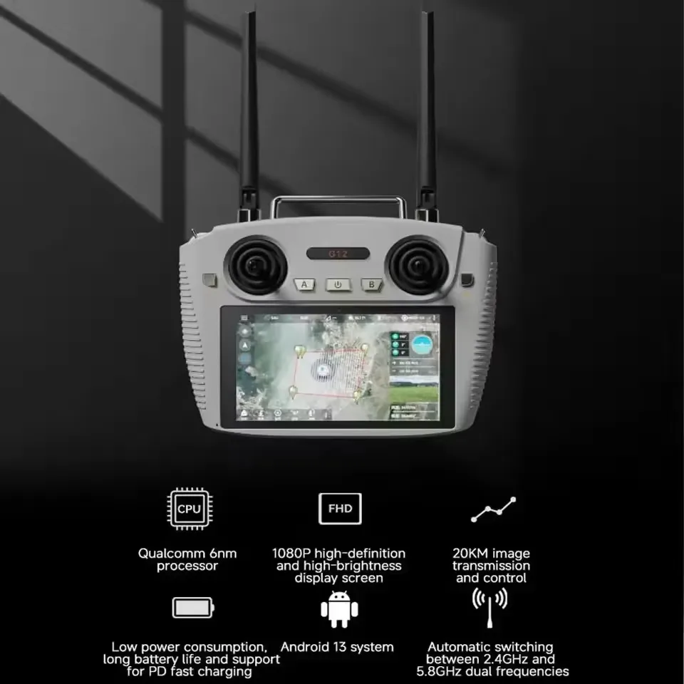 SKYDROID G12 Plastic Private‑Mold Drone Remote Controller, 2.4GHz/5.8GHz Dual‑Band Switching, 20KM Long‑Range Wireless HD Video
