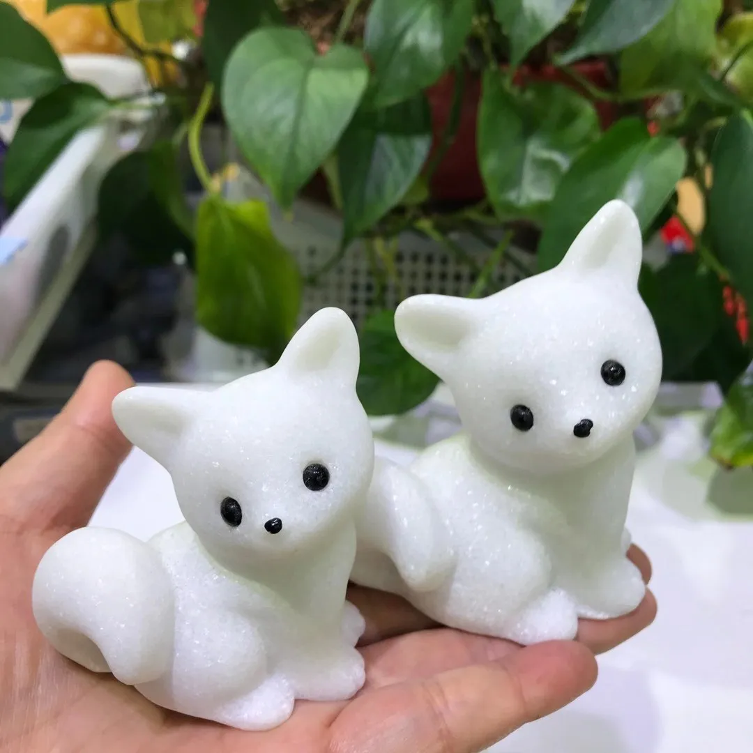 

Natural White Chinese Jade Quartz Fox Statue Crystal Healing Stone Carving Ornaments Home Decoration Creative Gift