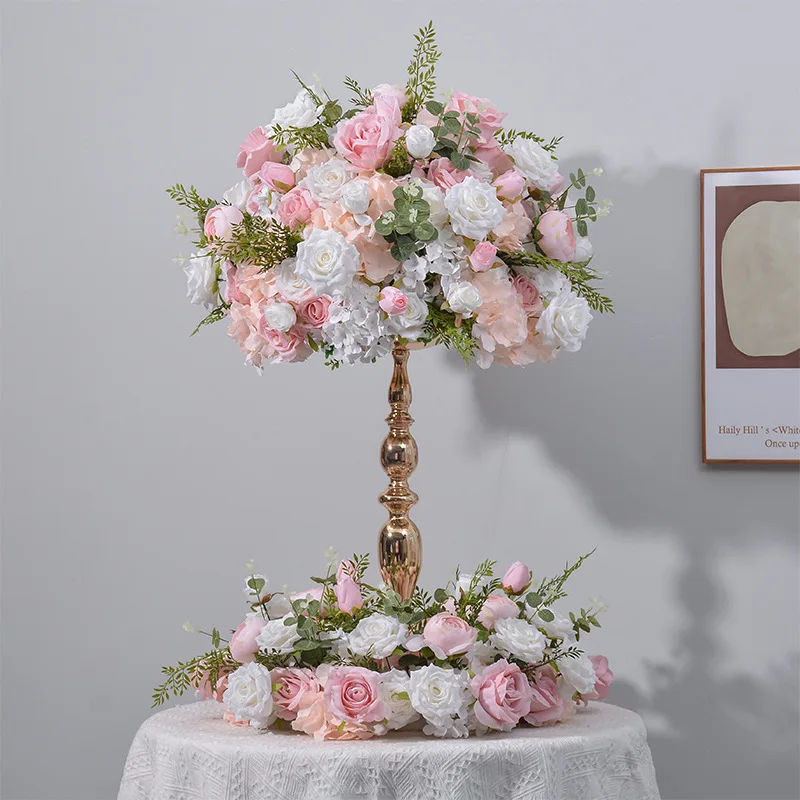 

60cm Pink white Rose Flower Table Centerpiece Artificial Flower Garland Wedding Backdrop Decoration Table Layout Flower Ball