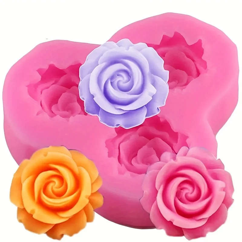 1pc Three Rose Flower Mold，Resin Casting Mold，Suitable for Polymer Clay，DIY Crafts，Soap Making，Candle Creation，-Durable，Easy to