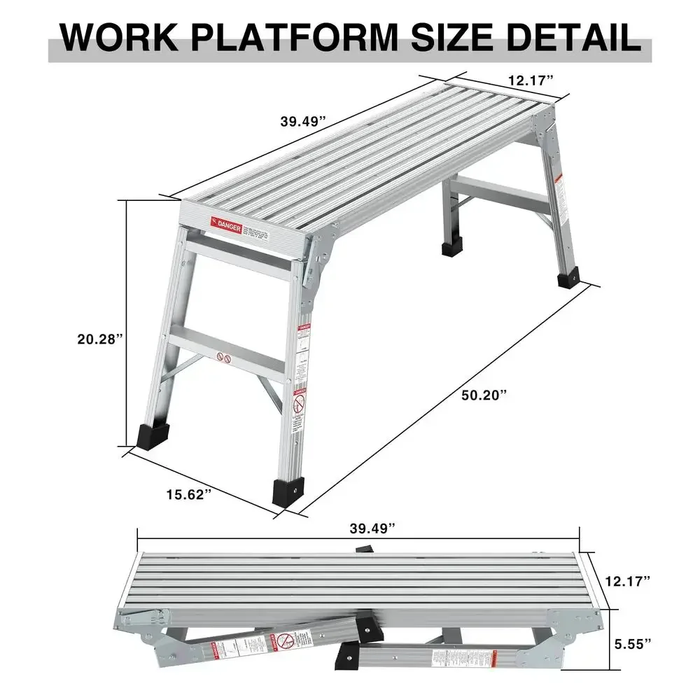 Plataforma de trabajo de aluminio, banco de escalera, andamio, capacidad de carga de 225 libras, taburete plegable medio antideslizante, Ideal para el hogar, garaje y oficina