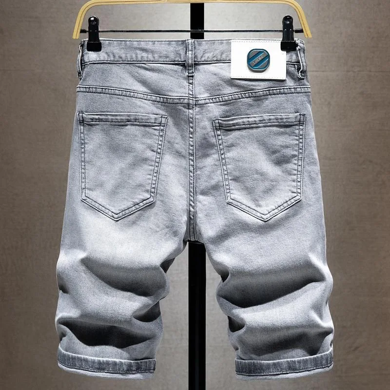 Spring and Summer New Fashion Trend Printed Straight Leg Elastic Denim Shorts For Men's Casual Loose Retro Sports Jeans