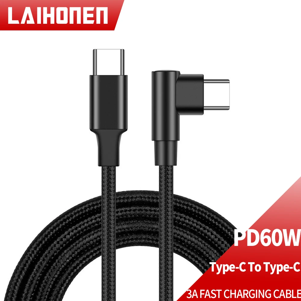 

Nylon Braided Data Cable PD60W USB Type C Cable 90 Degree 3A Fast Charging Wire Cord For Macbook Samsung Xiaomi Huawei iPhone15