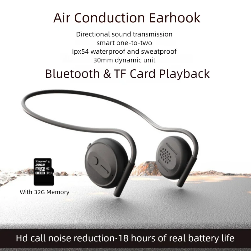 

Air Conduction Wireless Earhook Non-In-Ear Neckband IP54 Waterproof Sports Earbuds Built in 32G Rom Headset TF Card Mode MP3