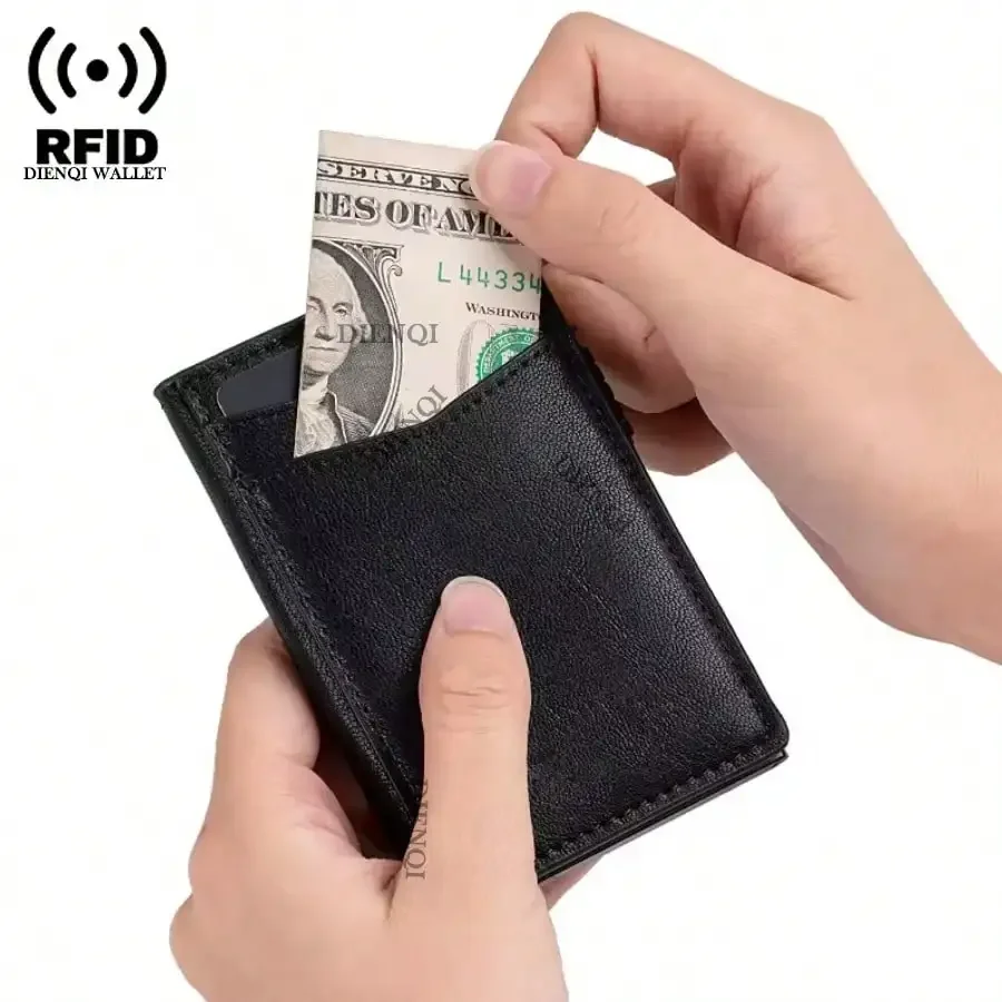 RFID Theft Protection Minimalist Wallet Luxury Pop Up Credit Card Holder Ultra Thin Metal Black Card Case Bifold Purse for Men