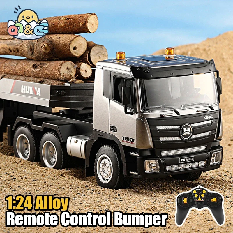 Huina 1318 RC Trailer Truck Car Model 2.4Ghz Construction Tractor Remote Control Flipable Flatbed Vehicle Toys for Boy Gifts