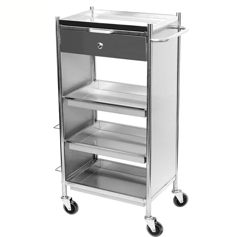 Hairdresser Stainless Steel Multi-layer Trolley Auxiliary Cart With Wheels Barber Shop Special Organizer Cart Hair Salon Trolley