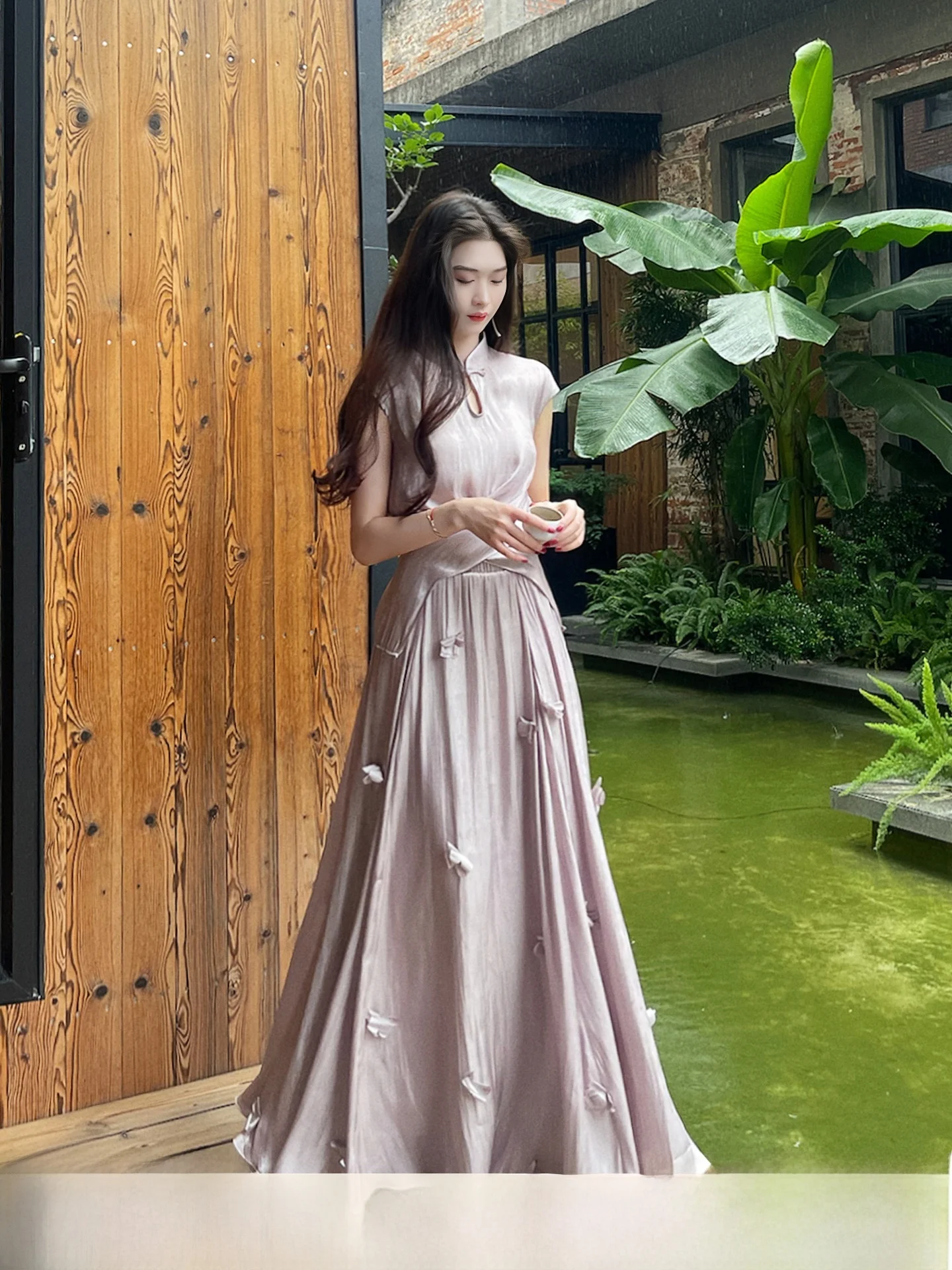 

Новый женский летний наряд в китайском стиле с 3D цветами ter Ne ort Sve, топ и юбка, комплект из двух предметов