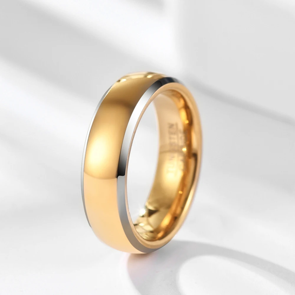 6/8mm anpassbare zweifarbige Gold Silber Wolfram Stahlringe für Frauen Männer Laser Logo Schmuck Hochzeit Verlobung sband Großhandel – Detail 6