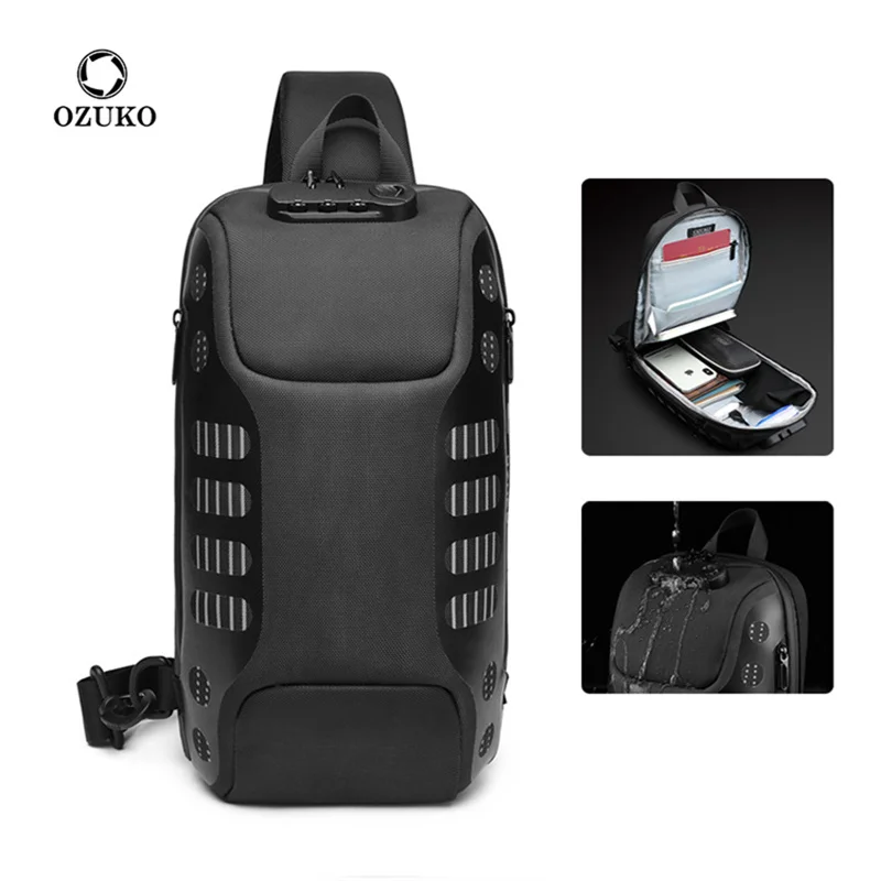 OZUKO Sling Bag Anti-roubo Ombro Crossbody Mochila Peito Impermeável com Porta de Carregamento USB