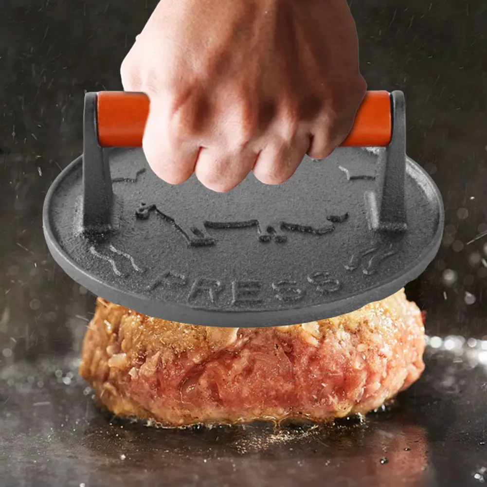 Litého žehlička drtit burger tiskový heavy-duty hamburger patties maso masher oběžník maso tiskový plíseň pro deli meats kuchyň příslušenství