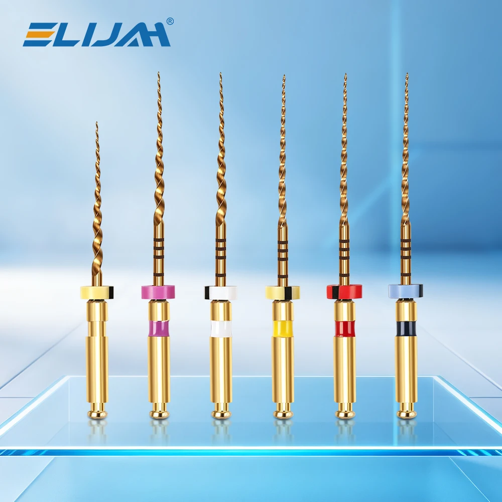 ELIJAH 60pcs 10Box/Set Dental Heat‑Activated Super File Gold Rotary Flexible Endo Files for Root Canal Dentistry Endodontic Tool