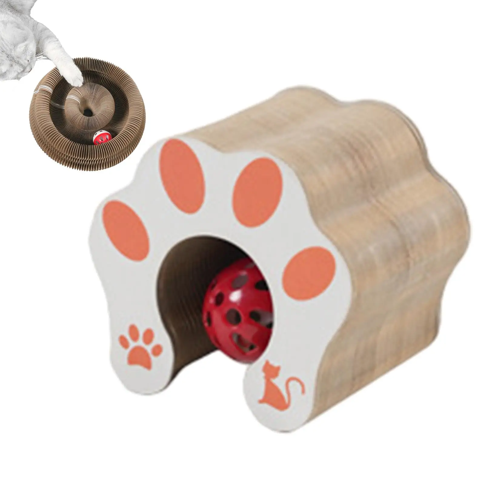 Faltbares Katzenspielzeug aus Karton mit Ball, Kratzbaum für Katzen, Ballbahn-Akkordeon-Spielzeug mit Ball