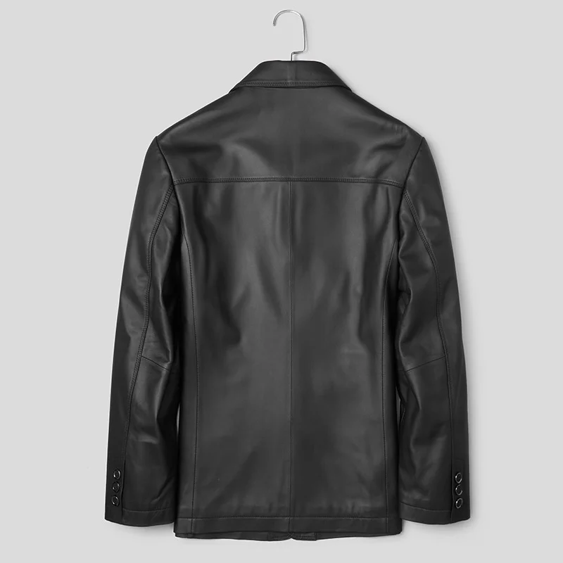 Real Long Men Mid Sheep Leather Coat Slim Single Breasted Genuine Leather Lambskin Jacket Windbreaker Business Casual Clothes