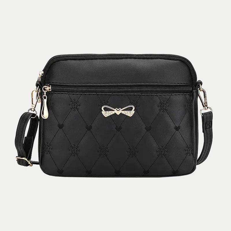 وصول جديد حقائب كتف بسيطة للنساء التطريز القلب Crossbody محفظة الإناث حقيبة يد جلدية سوداء حقيبة ساعي صغيرة #1