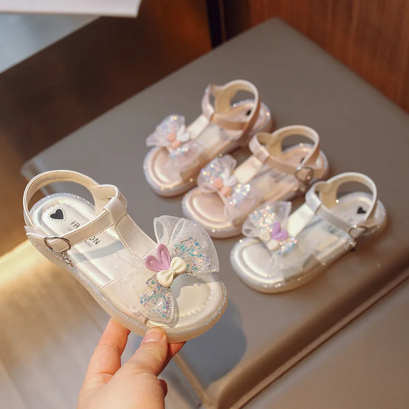 

Sandalias 2023Summer New Girls Princess Sandals Korean Cute Bowtie Gril Shoes Children Open Toe Sandals Fashion Shoes босоножки