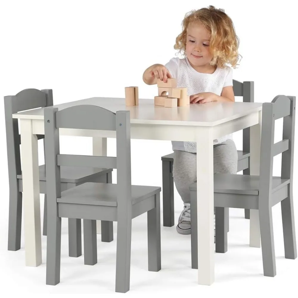 Juego de mesa de madera para niños, mesas de madera y 4 sillas