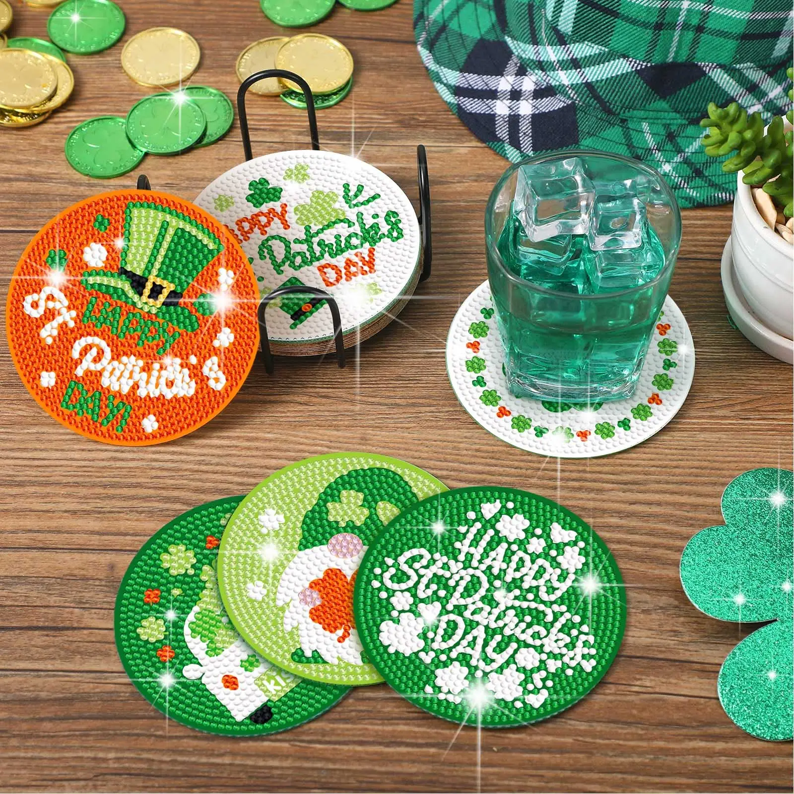 8PCS DIY Diamond Coasters St. Patrick's Day Craft Decoration Handmade Table Decor Placemat