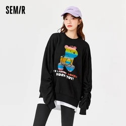 Semir Sweatshirt Women Cute Bear Design Top 2024 New Winter Oversize Sweet Style Fleece Lining Bottoming Shirt