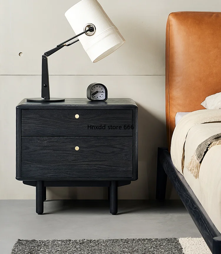 

Solid wood bedroom bedside cabinet modern light luxury oak medium age black