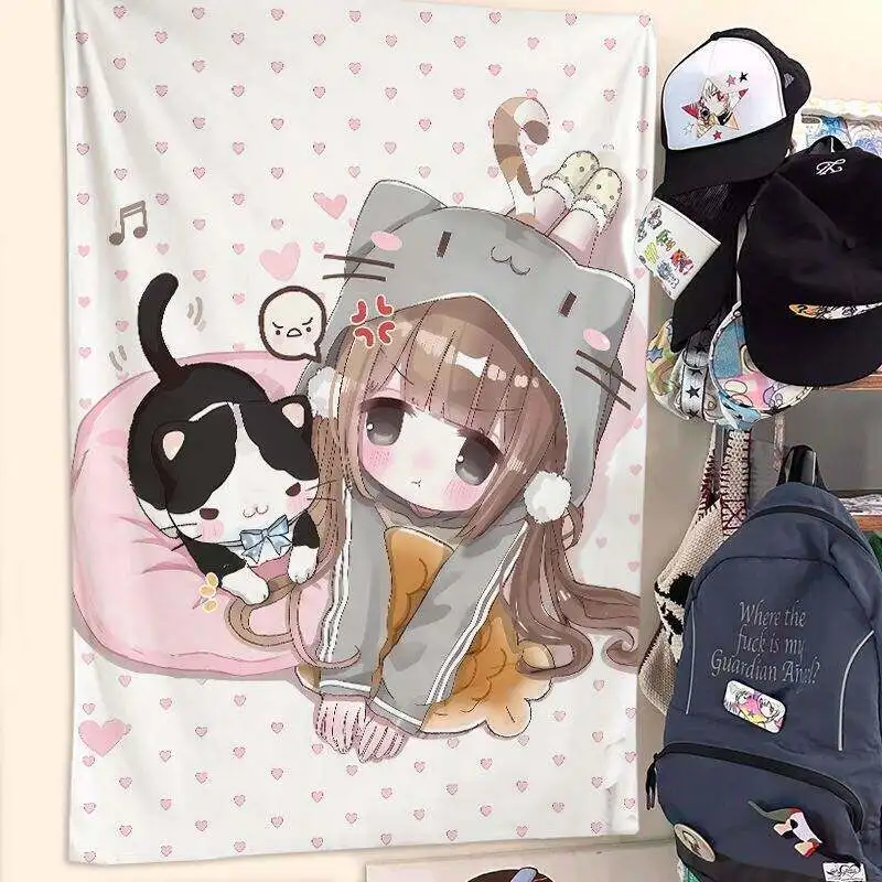 Cute Loli Style Heart Wall Decor Hanging Cloth Girlish Bedroom Dormitory Room Renovation Tapestry Background