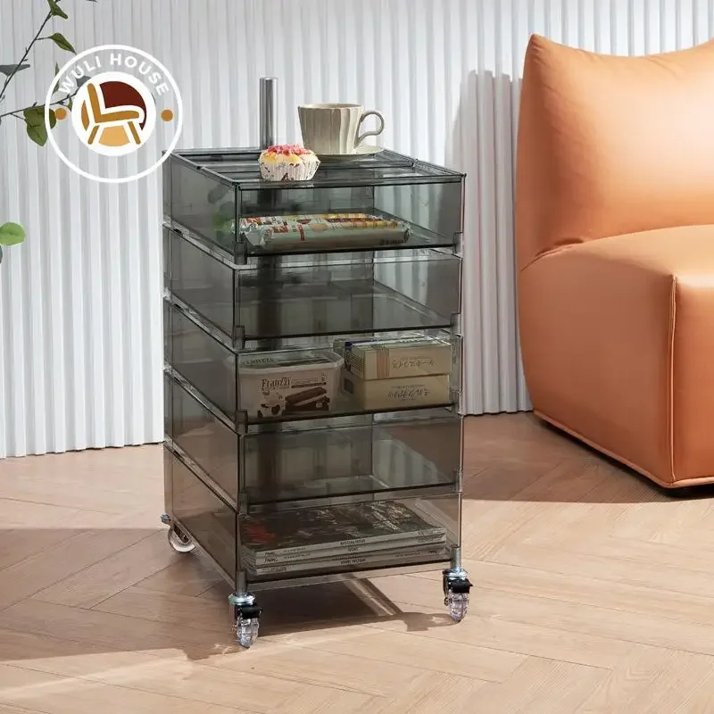 Wuli House Minimalist Rotating Bedside Table Bedroom Ins Cosmetics Storage Edge Few Plastic Drawers Movable Shelf Cabinets 2024