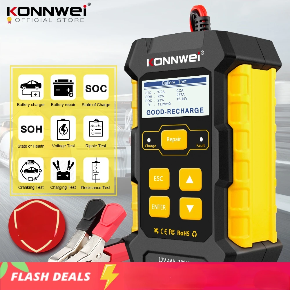 KONNWEI KW510 Full Automatic  12V Car Battery Tester Pulse Repair 5A Battery Chargers Wet Dry AGM Gel Lead Acid Car Repair Tool