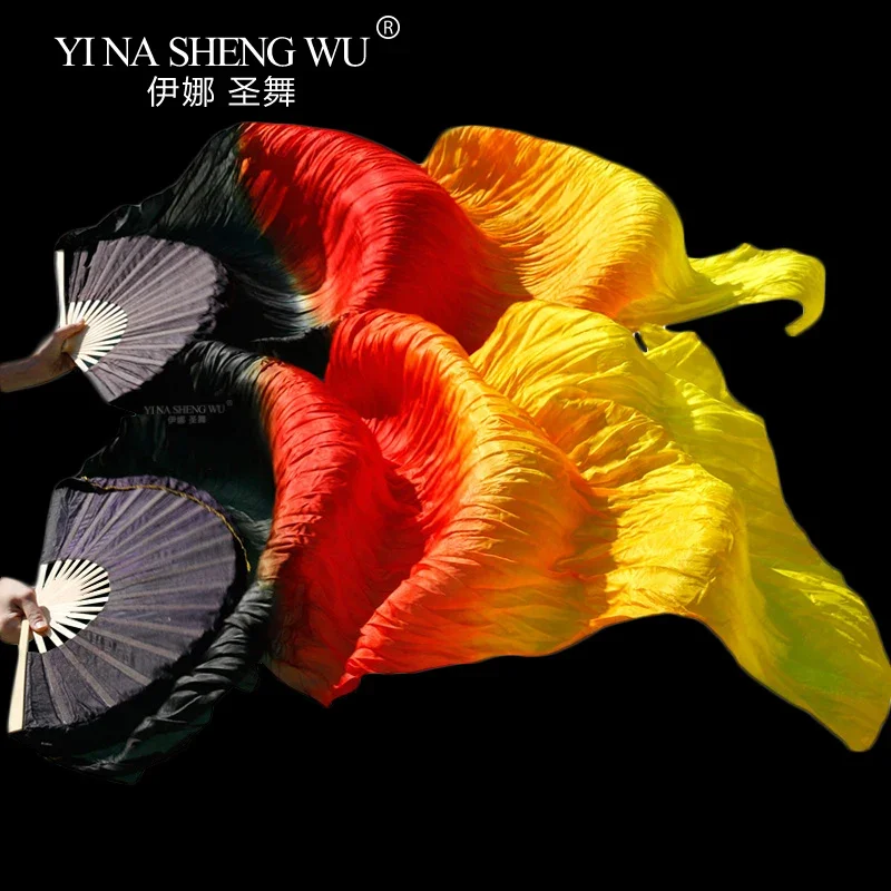 Danse du ventre véritable voile de soie ventilateur colorant à la main femmes église louange danse du ventre compétition accessoires lumière soudeuse dégradé danse soie ventilateurs