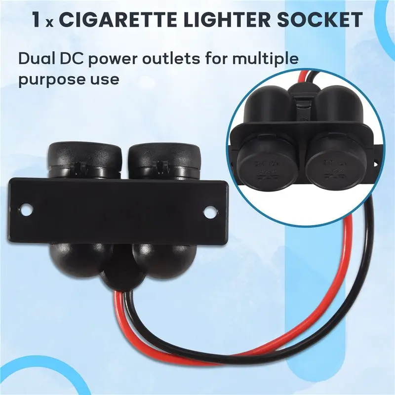 A09E-Cigarette Lighter Socket 12V Waterproof Dual Power Plug Outlet With Wire For Car Motorcycle Scooter Boat ATV Rv