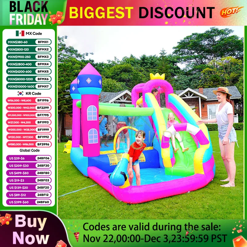 Inflatable Jumper Bounce House with Slide for Kids Air Bounce Castle with Wave Pool Courtyard Bouncy Castle Kids Game Play House