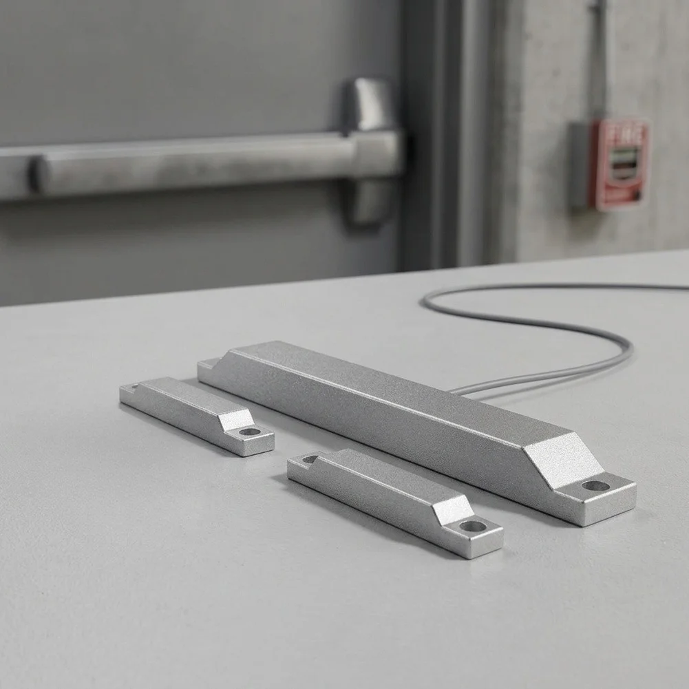1Pcs Wired Fire Door Magnetic Sensor Dual Switch for Double Doors Industrial Aluminum Alloy 216x27x23mm Waterproof Build