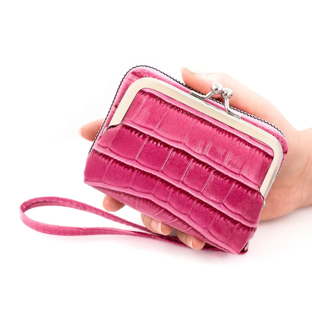 

Elegant Kiss Lock Wallet PU Leather Crocodile Texture Earphone Storage Bag Solid Color Lipstick Pouch Woman Coin Purse Travel