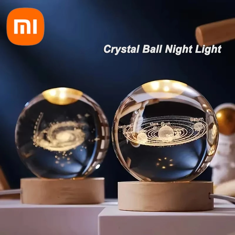 Lampu bola kristal 3D unik Xiaomi Natal, lampu bola kristal 3D dengan proyeksi Galaxy dan planet, lampu malam USB, lampu suasana, hadiah anak