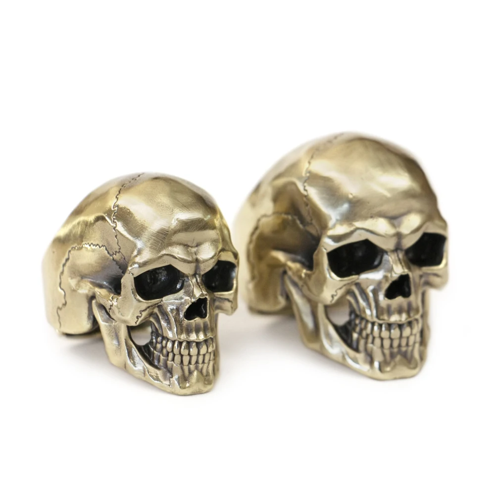 

Huge Brass Glossy Skull Ring Biker Punk Adjustable Ring BR436 US Size 6~15