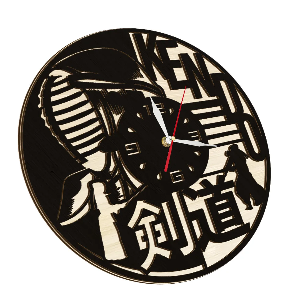 Modern Japanese Martial Art Kendo Wall Clock Made Of Natural Wood Swordsmanship Kenjutsu Artwork Decorative Silent Quartz Clock