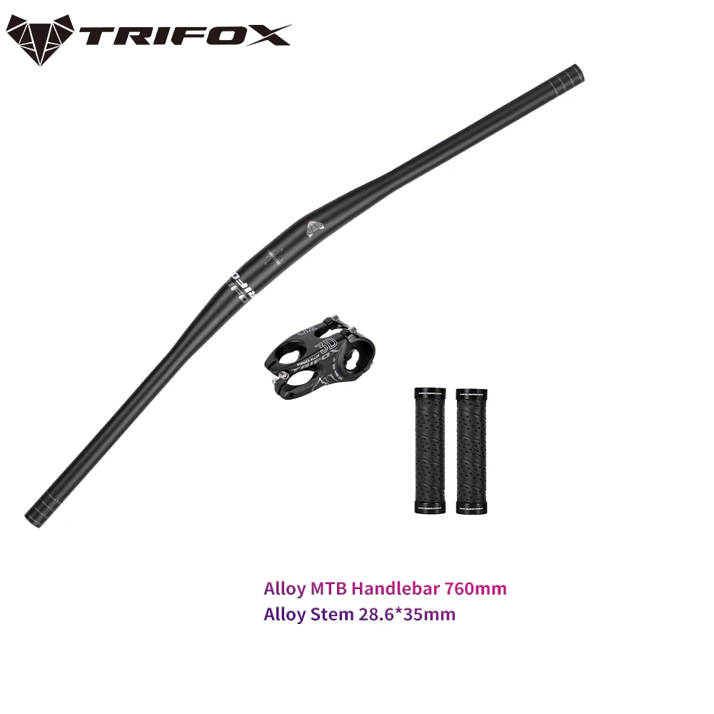 TRIFOX Aluminum Alloy Mountain Bike Handlebar 760mm 12mm 6 degrees With Stem 50mm MTB Handlebar Grips