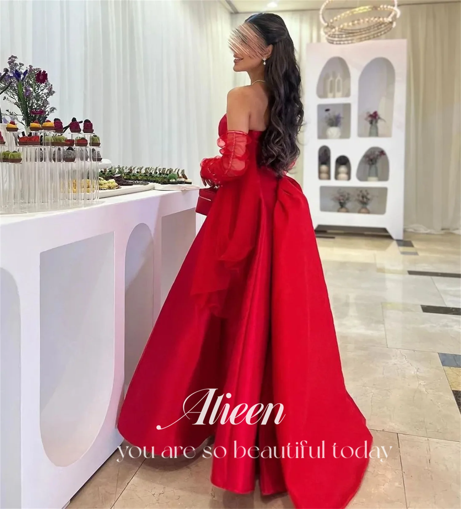 Sweetheart Red A-line Satin Luxury Party Dresses for Special Occasions Evening Elegant Woman Gala Prom Wedding Dress Customized