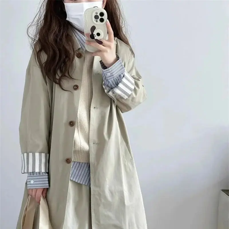 Wind Coat Women's Coat 2025 New Spring and Autumn Season Khaki Korean Version Small Design Feeling British Medium Long Coat WLF