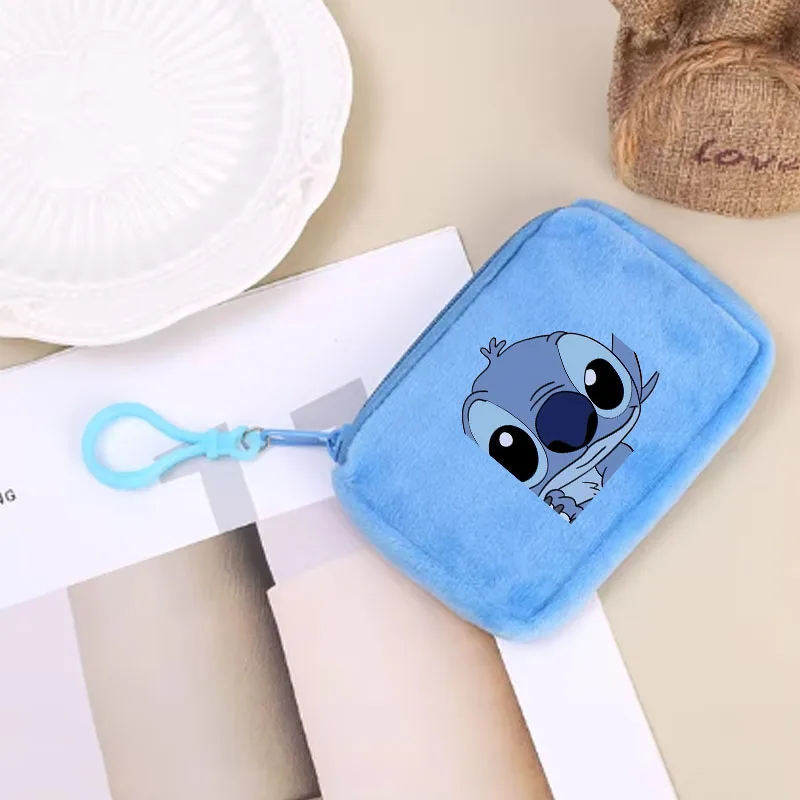 Cute Lilo & Stitch Women's Mini Square Coin Purse Handbag Card Package Coin ID Card Bag Solid Plush Wallets Portable Zero Wallet