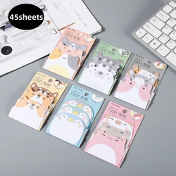 45Sheets/Pack Cartoon Sticky Notes Kawaii Penguin Pig Bear Cat Memo Pads Sticker Student Gifts Stationery School Office Supplies