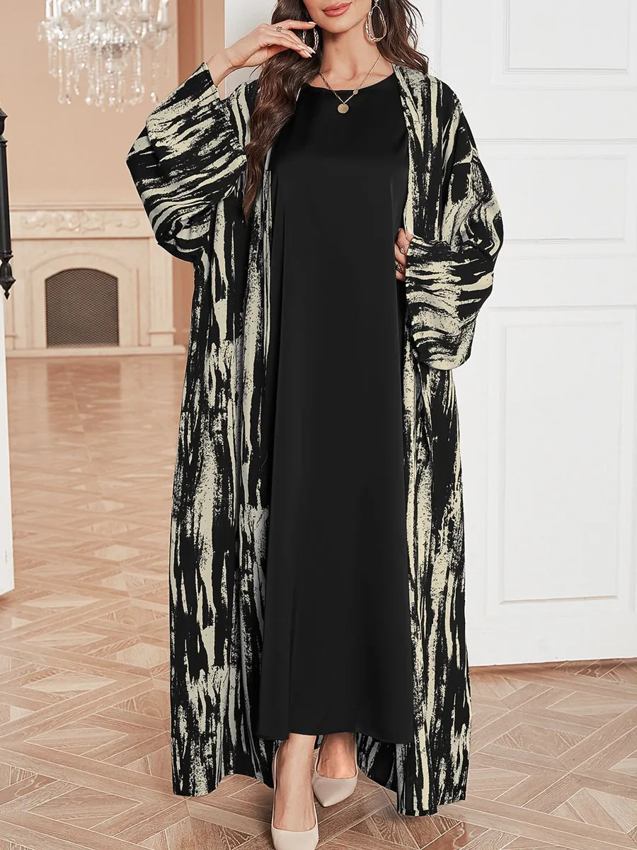 Donne musulmane Dubai Abaya kebaya Abito lungo stampato di lusso Kimono Cardigan Ramadan Robe Caftano Femme Musulmane Islam Abbigliamento