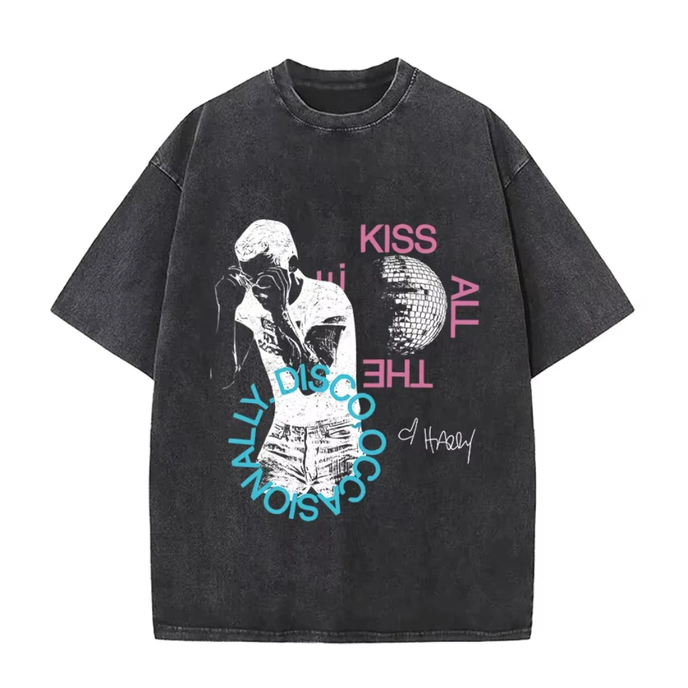 Harry Styles "Together" Tour 2026 Vintage Gewassen T-shirt Mannen Vrouwen Popmuziek Mode Oversized Katoenen Grafische T-shirts Streetwear