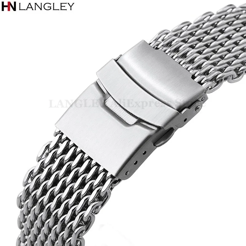 18mm 20mm 22mm Mesh Solid Stainless Steel Watchbands for Seiko Diving Metal Adjustable Strap for Huawei Watch Gt2/Gt3/4 Bracelet