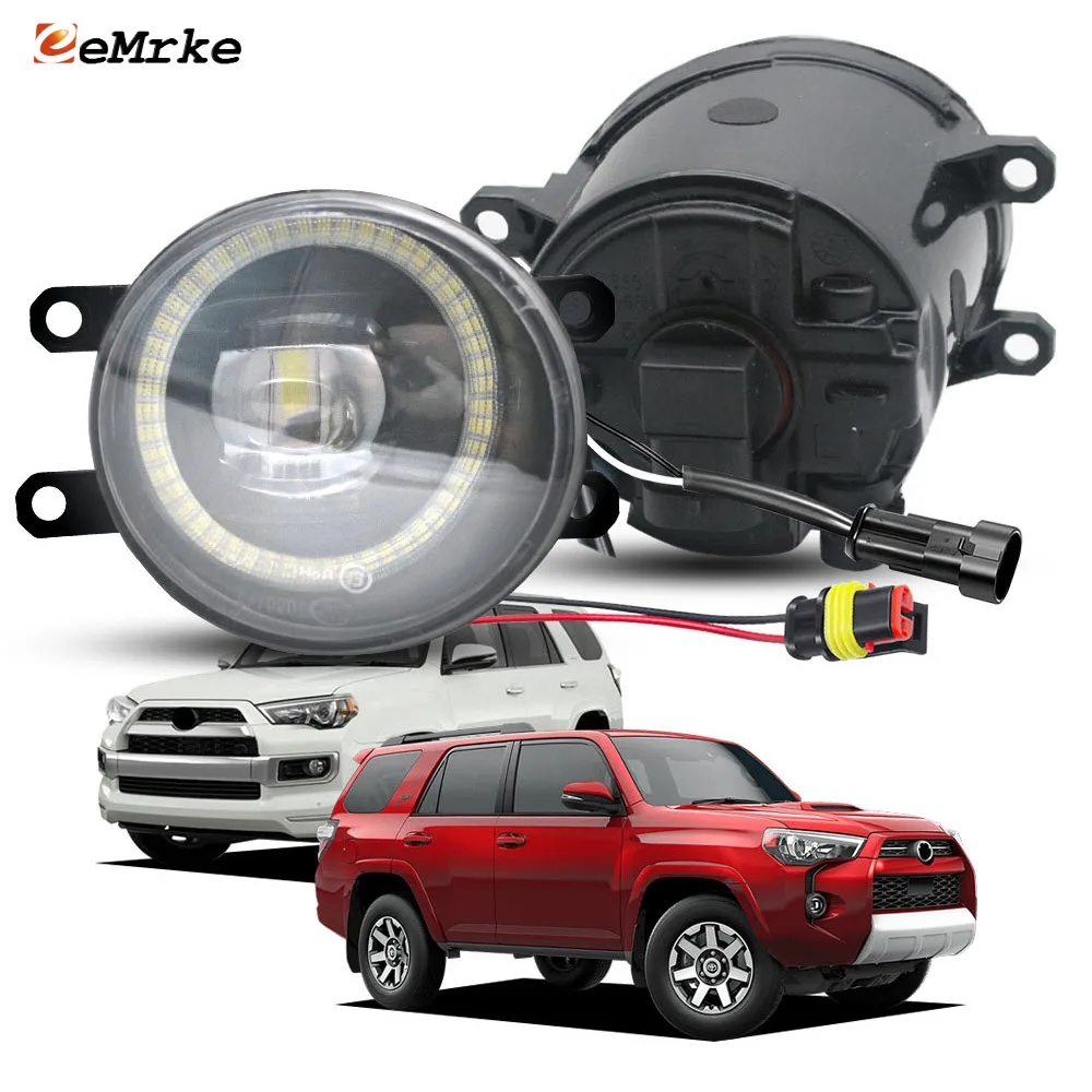 LED Fog Light Driving Lamp for Toyota 4Runner 2014 2015 2016 2017 2018 2019 2020 2021 2022 Car PTF with Angel Eye DRL + Lens