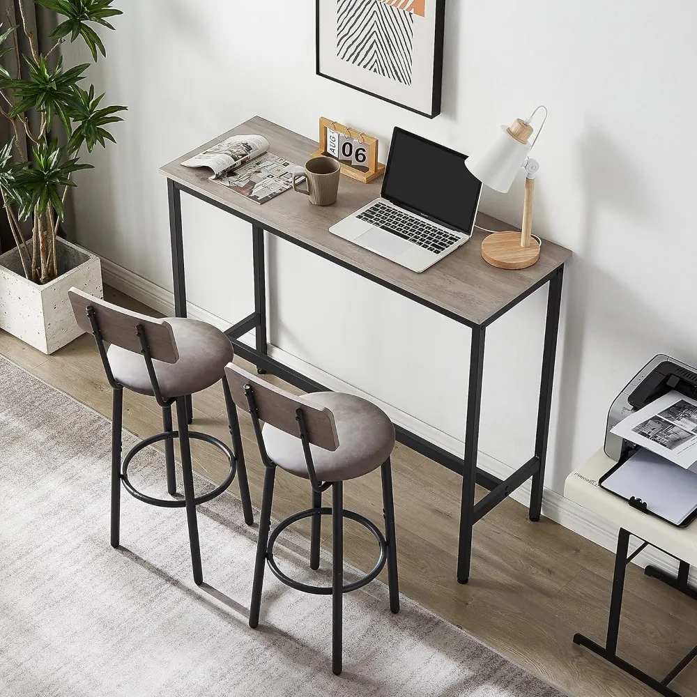 Set of 2 Bar Table and Chair, Kitchen Dinning Table Set with 2 Soft PU Backrest Stools, Counter Pub High Top Console for Kitchen