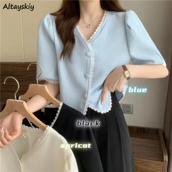 Shirts Women Elegant Casual V-neck Simple All-match Female Ins Temperament Short Sleeve French Style New Summer Tender Sweet Hot