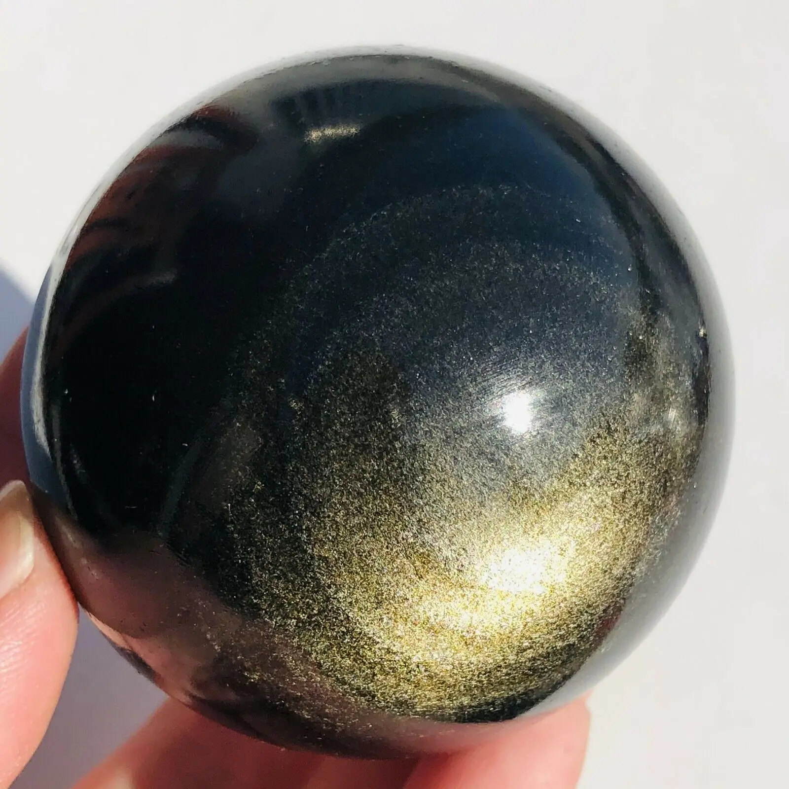 Natural Golden Flash Obsidian Sphere Palm Reiki Stone Healing