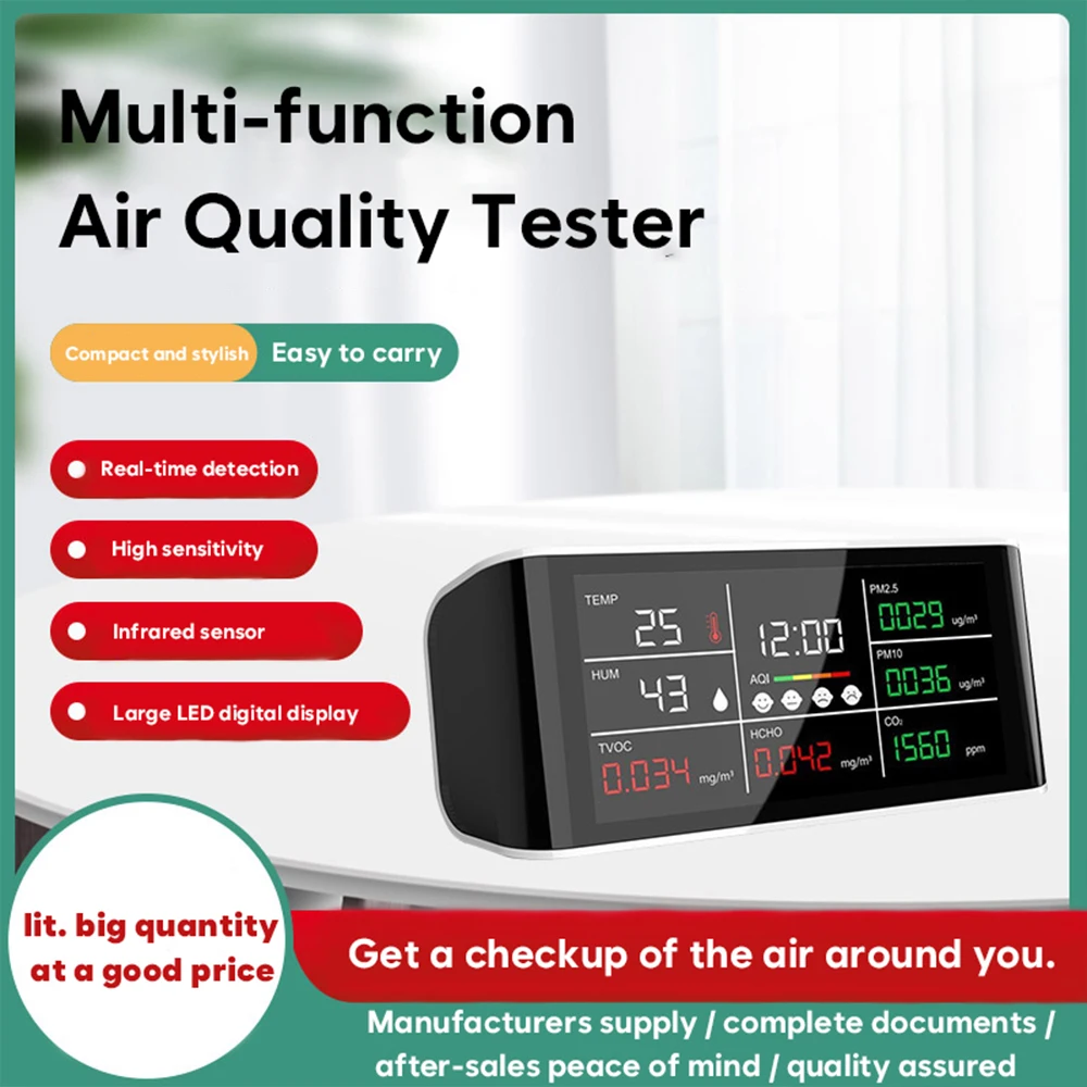 Multifunctional Air Quality Monitor PM2.5/PM10/HCHO /CO2 Gas Sensor Tester Temperature Humidity Monitoring Home CO2 Gas Tester