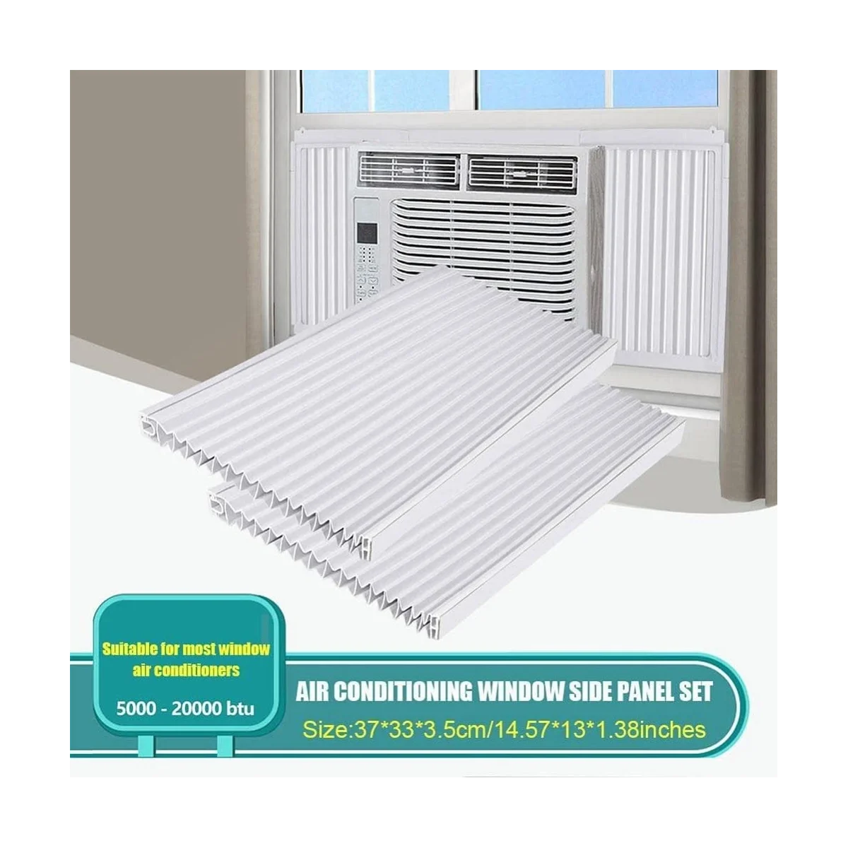ألواح جانبية لمكيف الهواء للنافذة مع إطار، طقم ستارة حشو أكورديون للغرفة قابل للتعديل مع الإطار