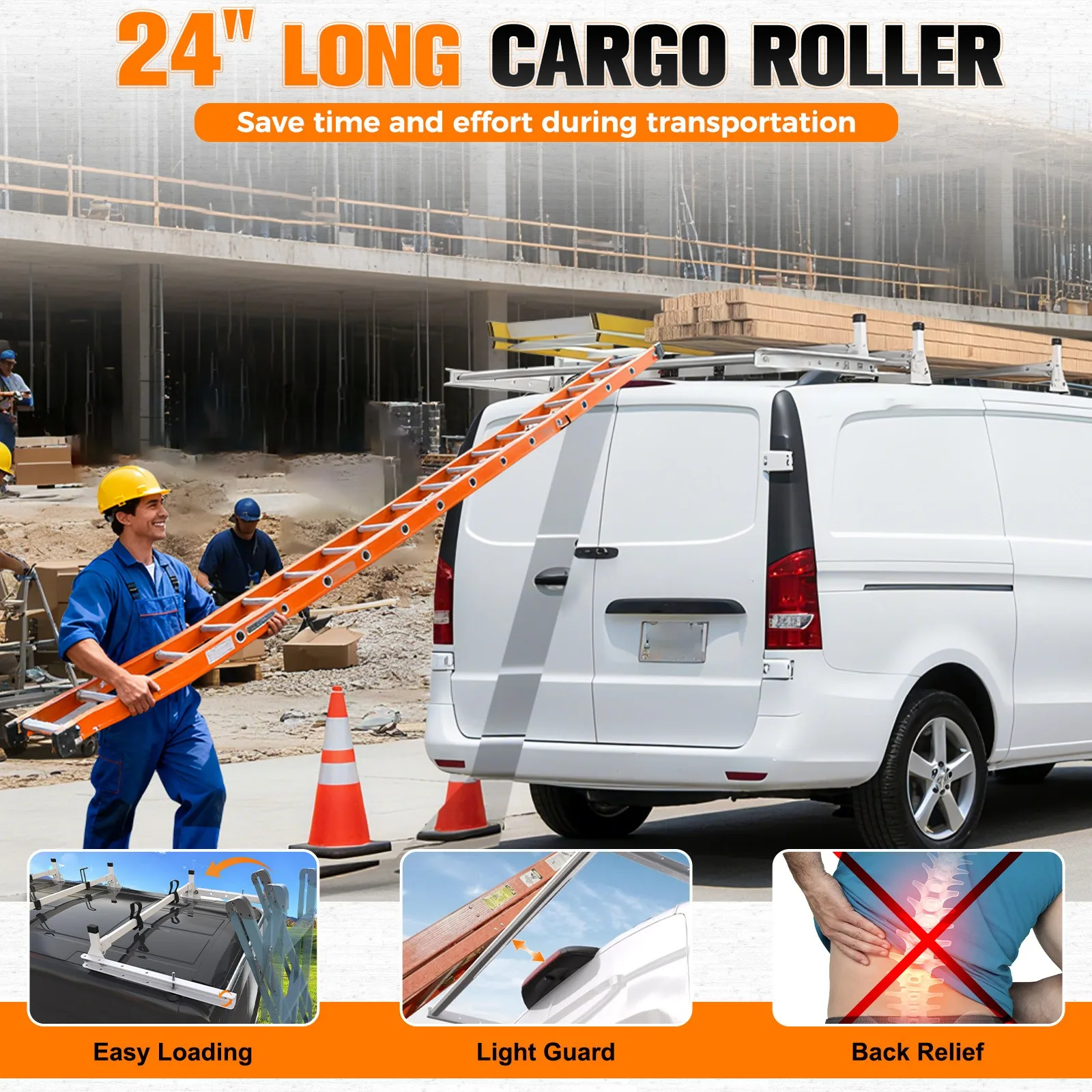 رف سلم سقف شاحنة البضائع مع أسطوانة مقاس 24 بوصة تناسب 2013+ مرسيدس ميتريس